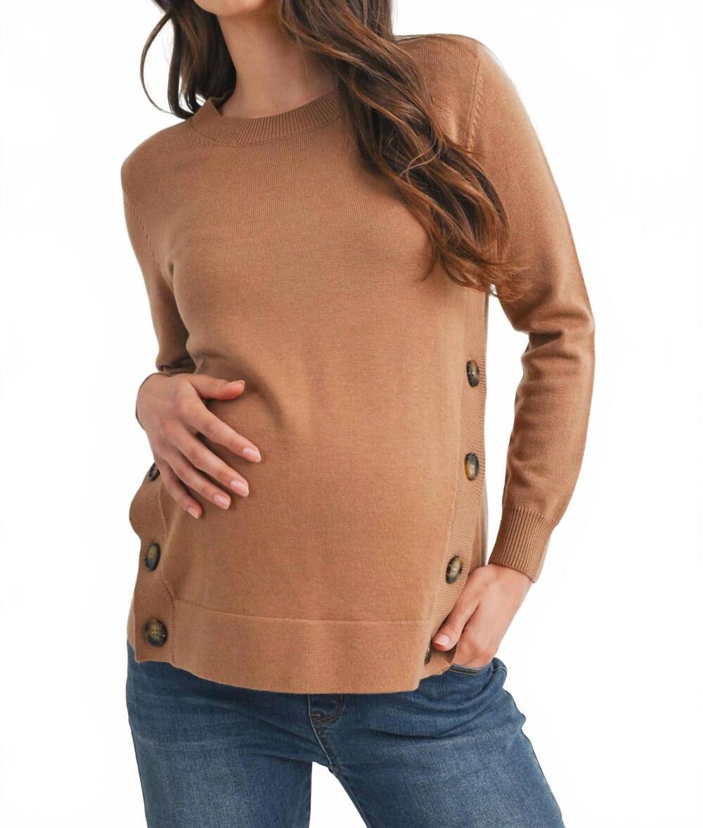 NEW HELLO MIZ button side maternity nursing pullover sweater in camel